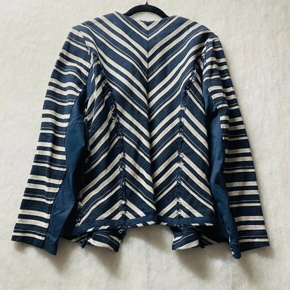Lane Bryant Womens Blue Open Front Fringe Detail Draped Blazer Jacket Size 20 - Picture 2 of 8